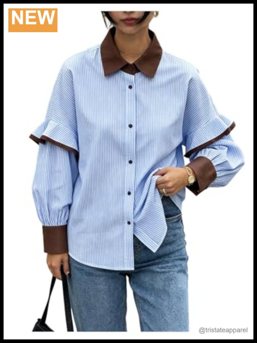 Women's Striped Button Down Shirt Long Sleeve Collared Blouse